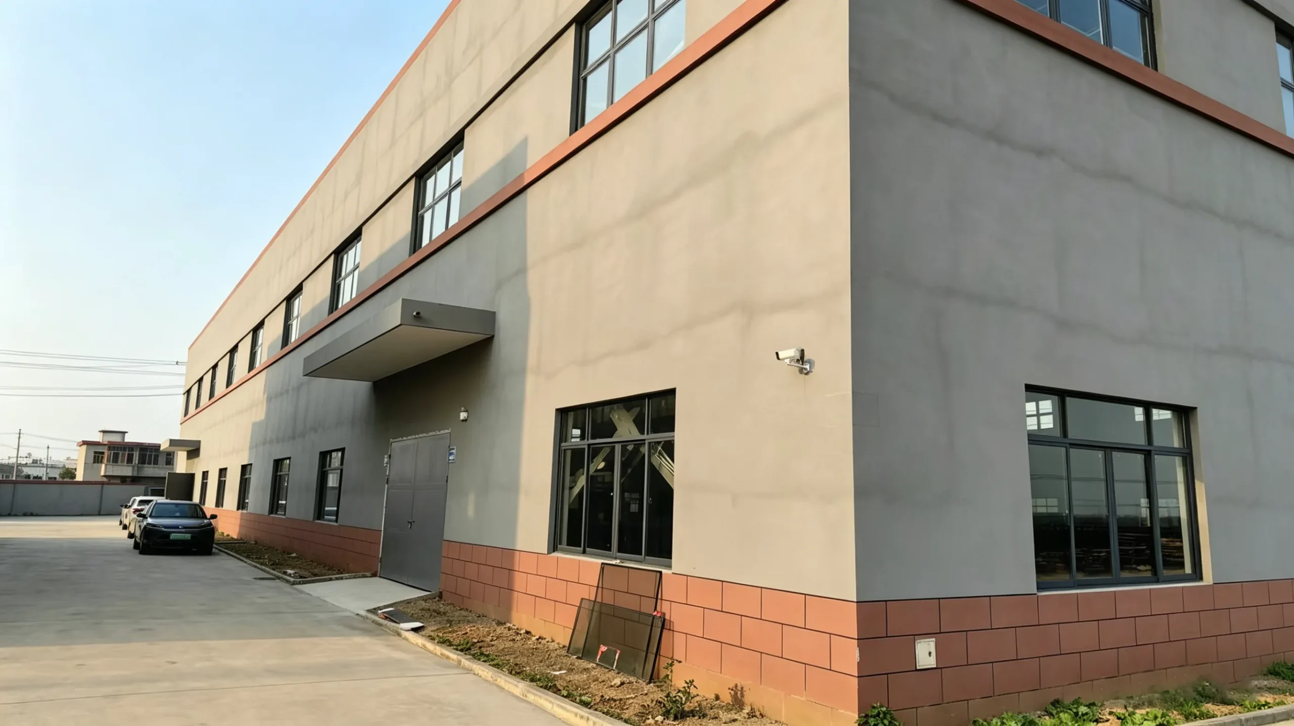 Modern industrial manufacturing facility exterior – Batterlution factory building