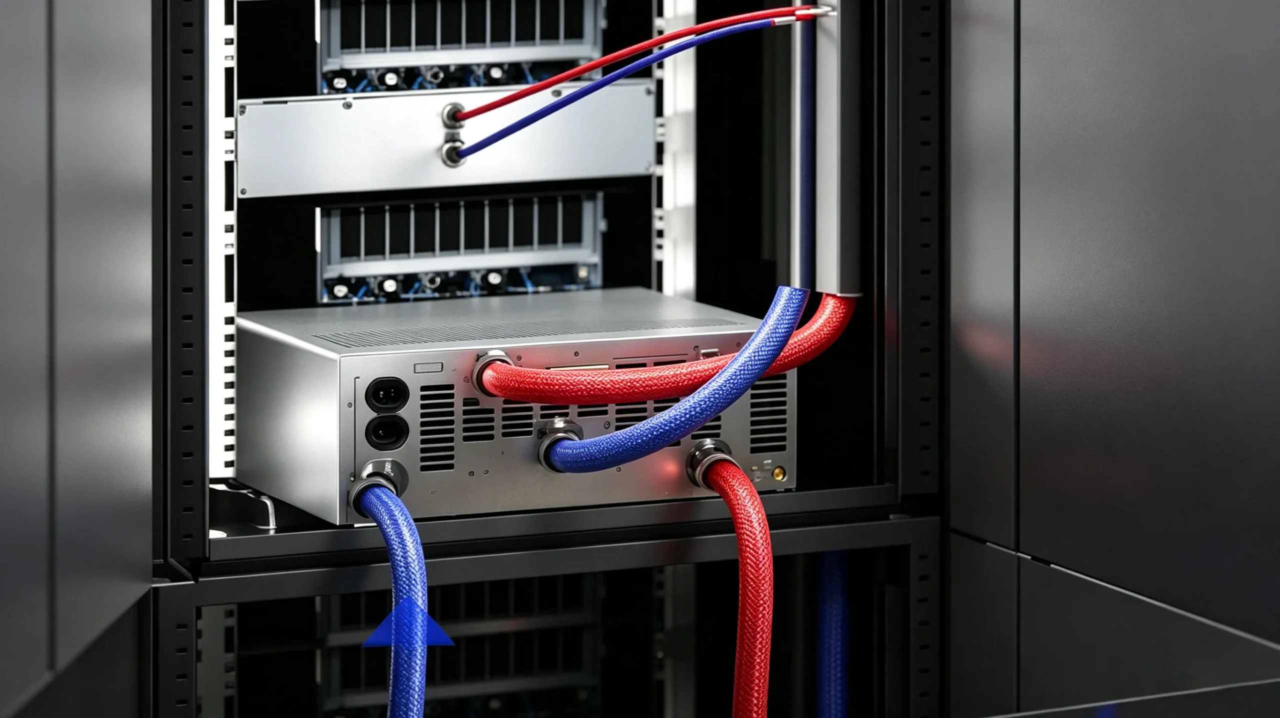Custom CDU connections — rack-mounted liquid-cooled load bank